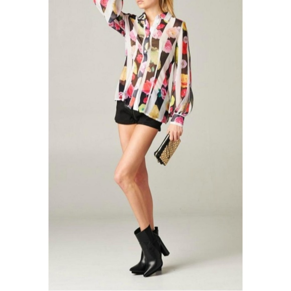 NWT Tov Holy Floral Stripe Sheer Long Sleeve Blouse - Picture 2 of 5